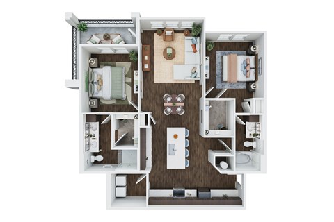 Floor plan for 2 beds, 2 baths, 1124 sqft